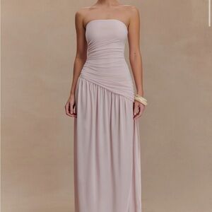 Meshki Bex Pink Asymmetrical Ruched Strapless Gown